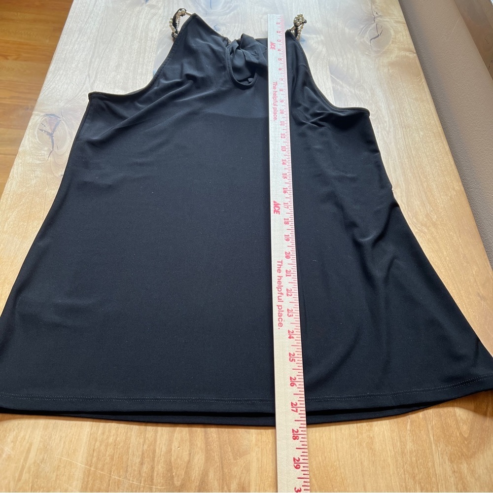 WHBM SLEEVELESS BLOUSE TOP PEARL BEAD NECKLINE BOW TIE BACK BLACK M NWT - Picture 10 of 12